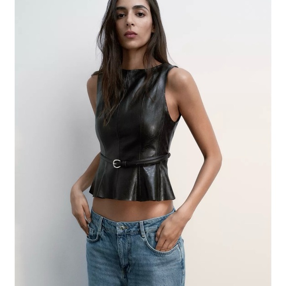 NWT ZARA FAUX LEATHER BELTED TOP - Picture 10 of 13